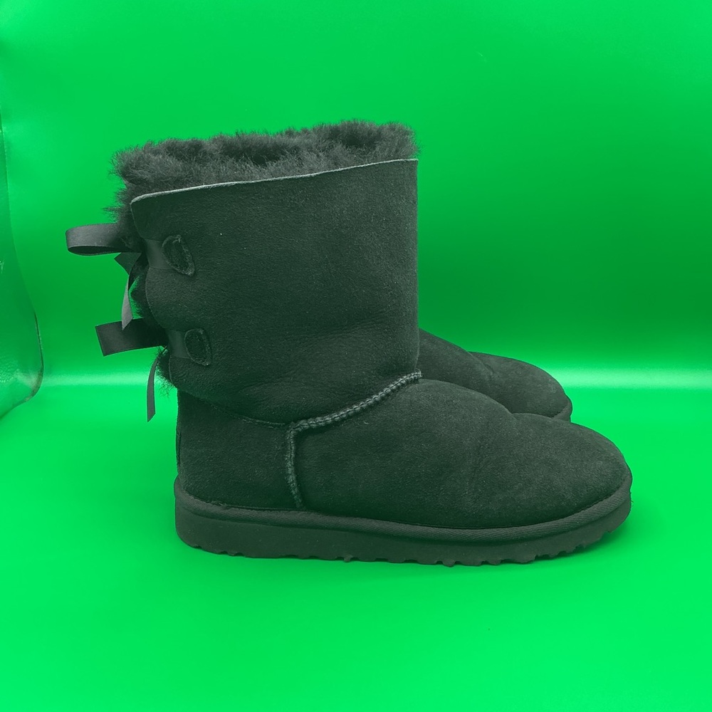 UGG Black Suede Fur-Lined Boots WITH BOW